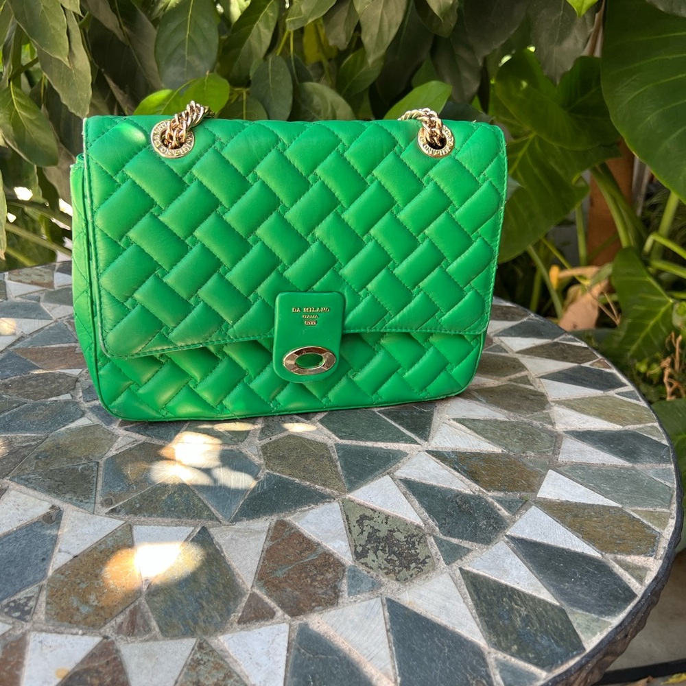 Da milano leather Green Quilted Chain Shoulder Bag